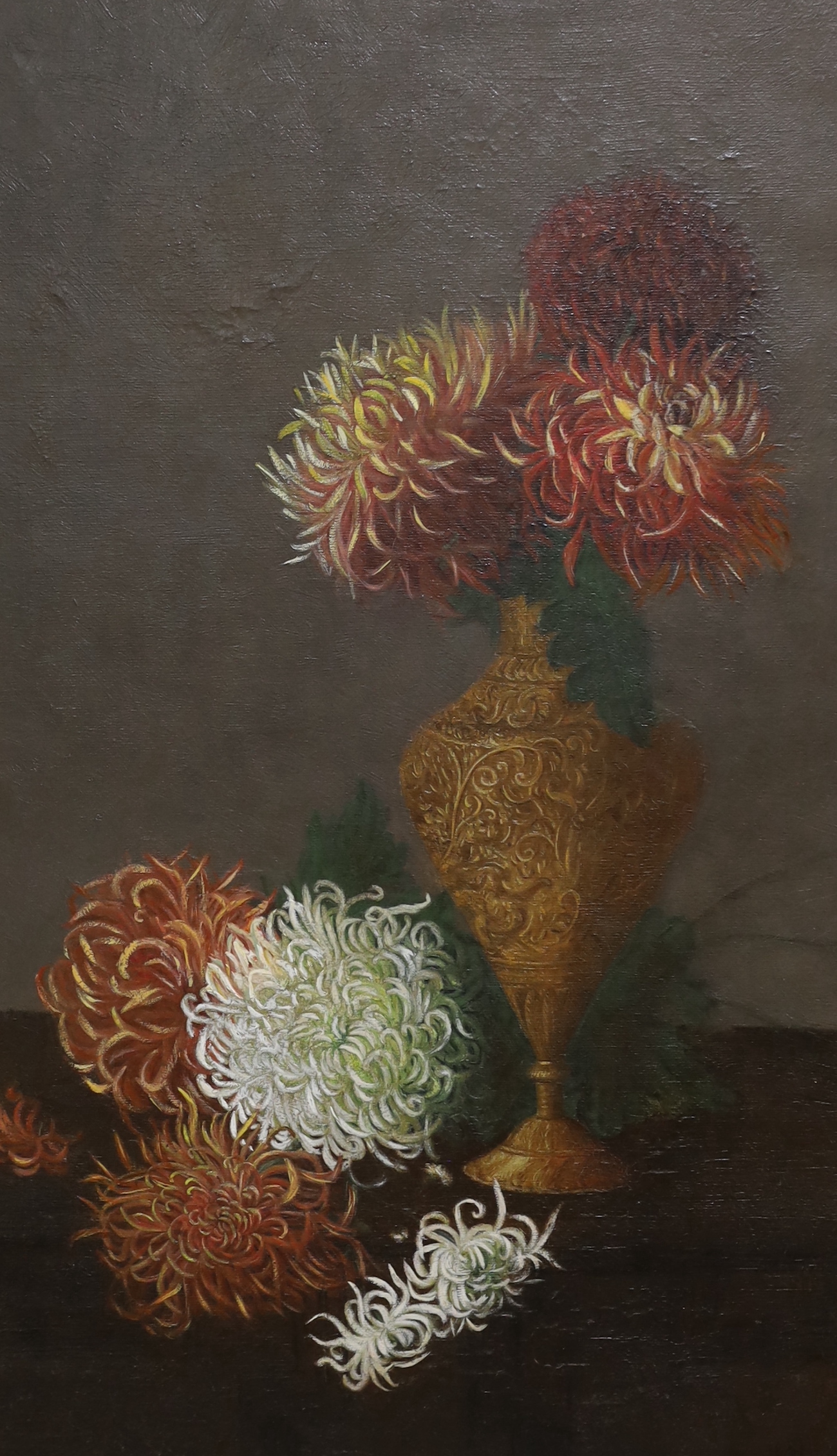 E.F.W. (Late 19th/early 20th century), oil on canvas, still life, flowers, 75 x 44cm